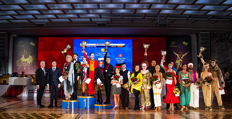 Золотой дубль спортивной сборной команды Российской Федерации по танцевальному спорту на чемпионате мира в Москве 